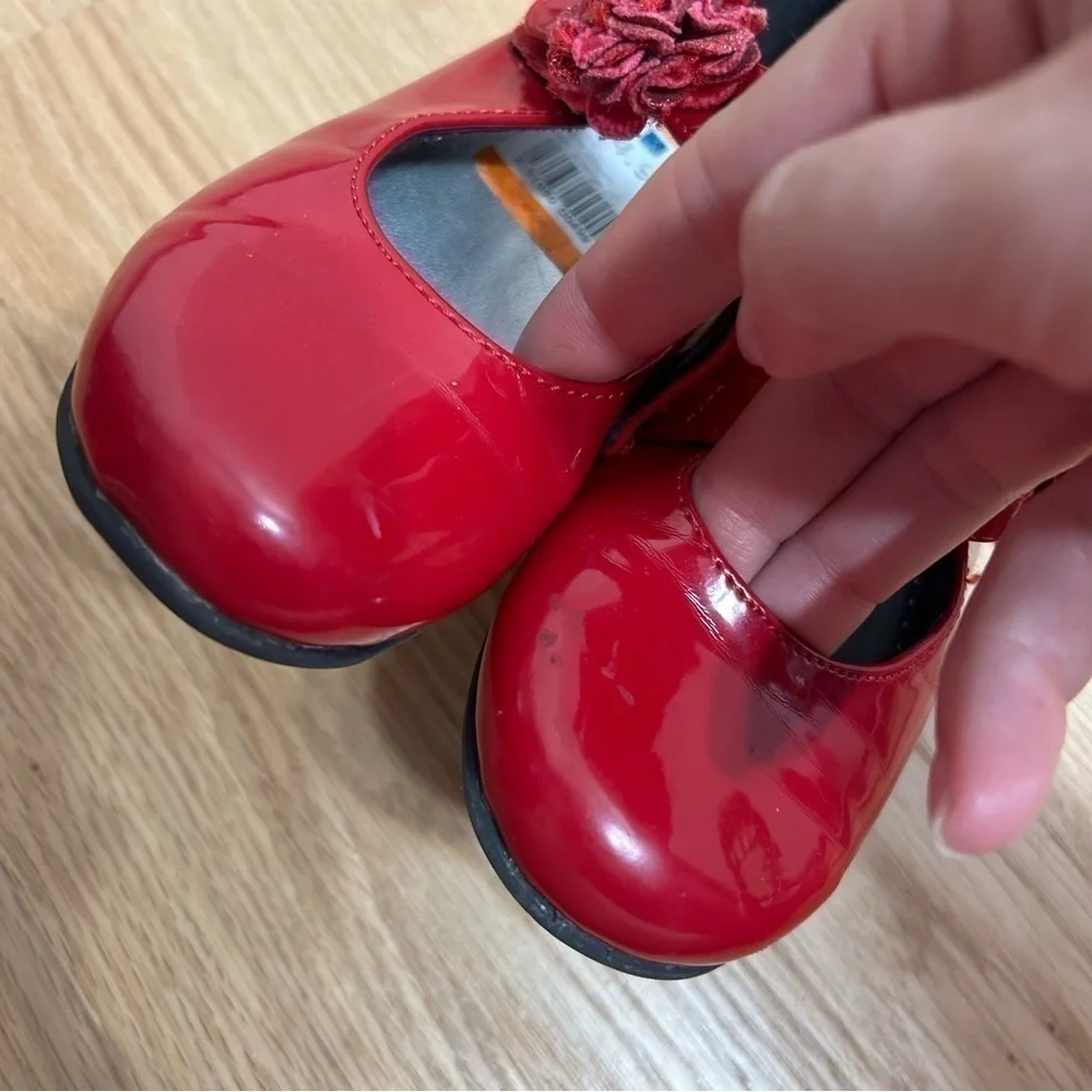Rachel Shoes Red Patent Faux Leather Flats Sz 10 Girls Kids Toddler Dress Floral